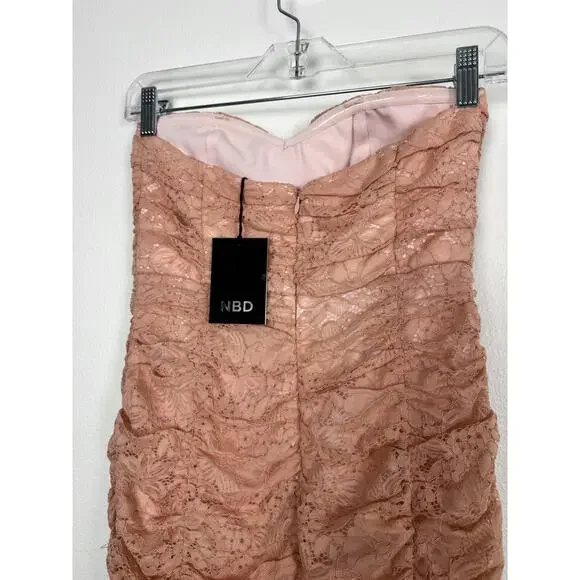 NBD Dainty Lace Dress Womens XS Pink Floral Strapless Ruffle Gown Maxi Romantic - Picture 14 of 14